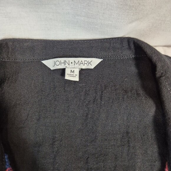 John Mark Womens M Black Button-Up Crochet Patchwork Tunic Blouse - Picture 4 of 14